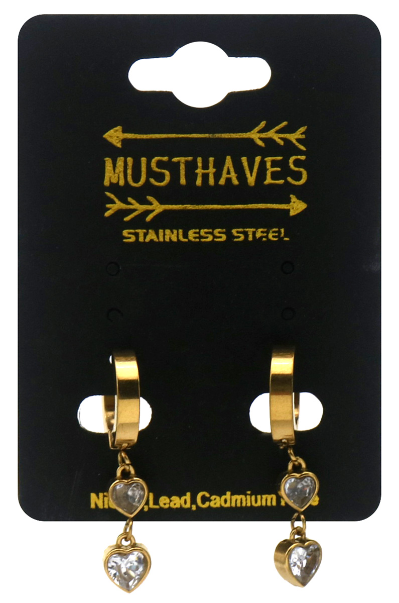 D-E10.1 E1134-001G S. Steel Earrings Hearts Crystal 3cm