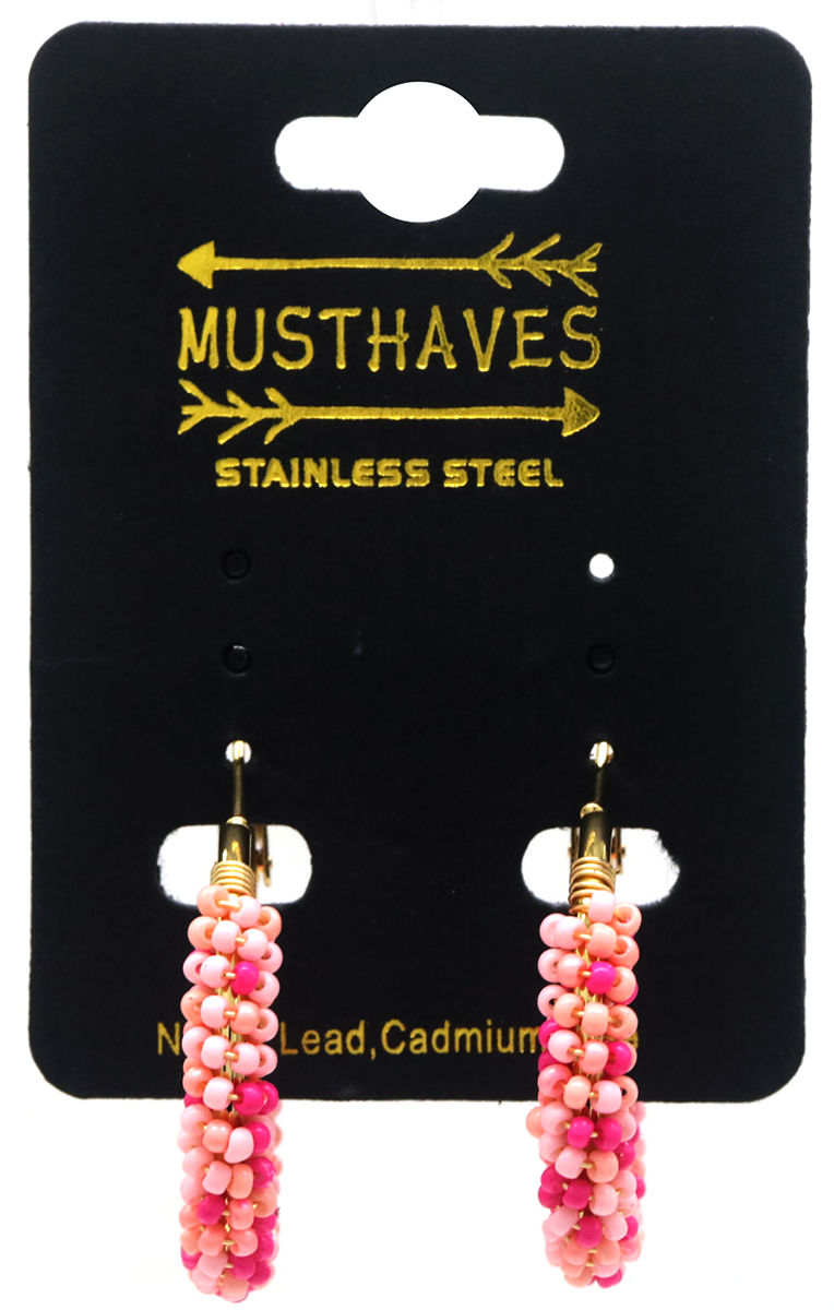 I-B21.2 E221-341 No. 12 S. Steel Earrings Glassbeads 3.5cm Pink