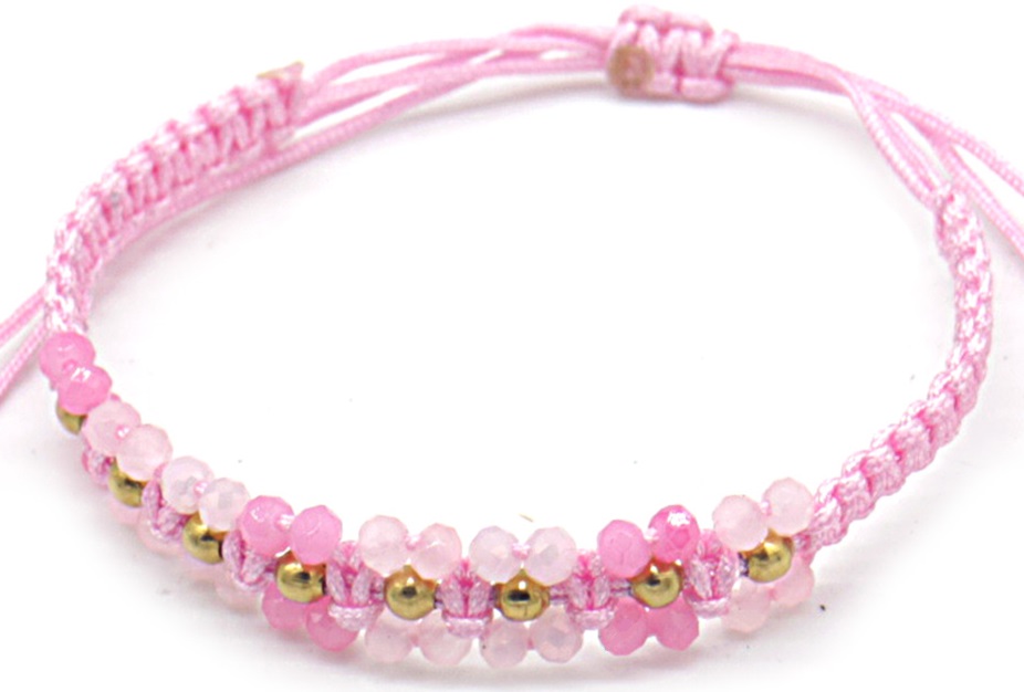 E-C4.4 B831-006-3 Rope Bracelet S. Steel Beads Pink