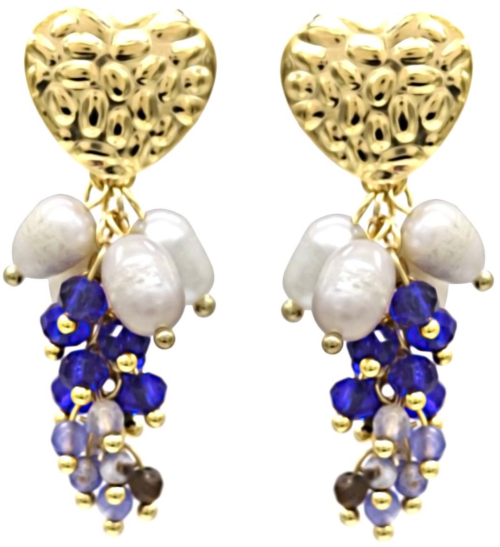 H-C15.3 E221-542 No. 5 S. Steel Earrings Pearl 4.5cm Blue