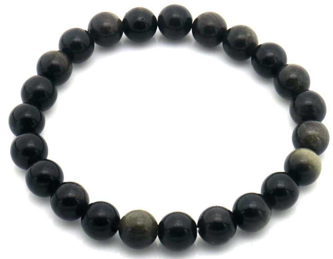 E-C19.4 B002-009 Stone Bracelet 8mm Obsidian Stone -19cm