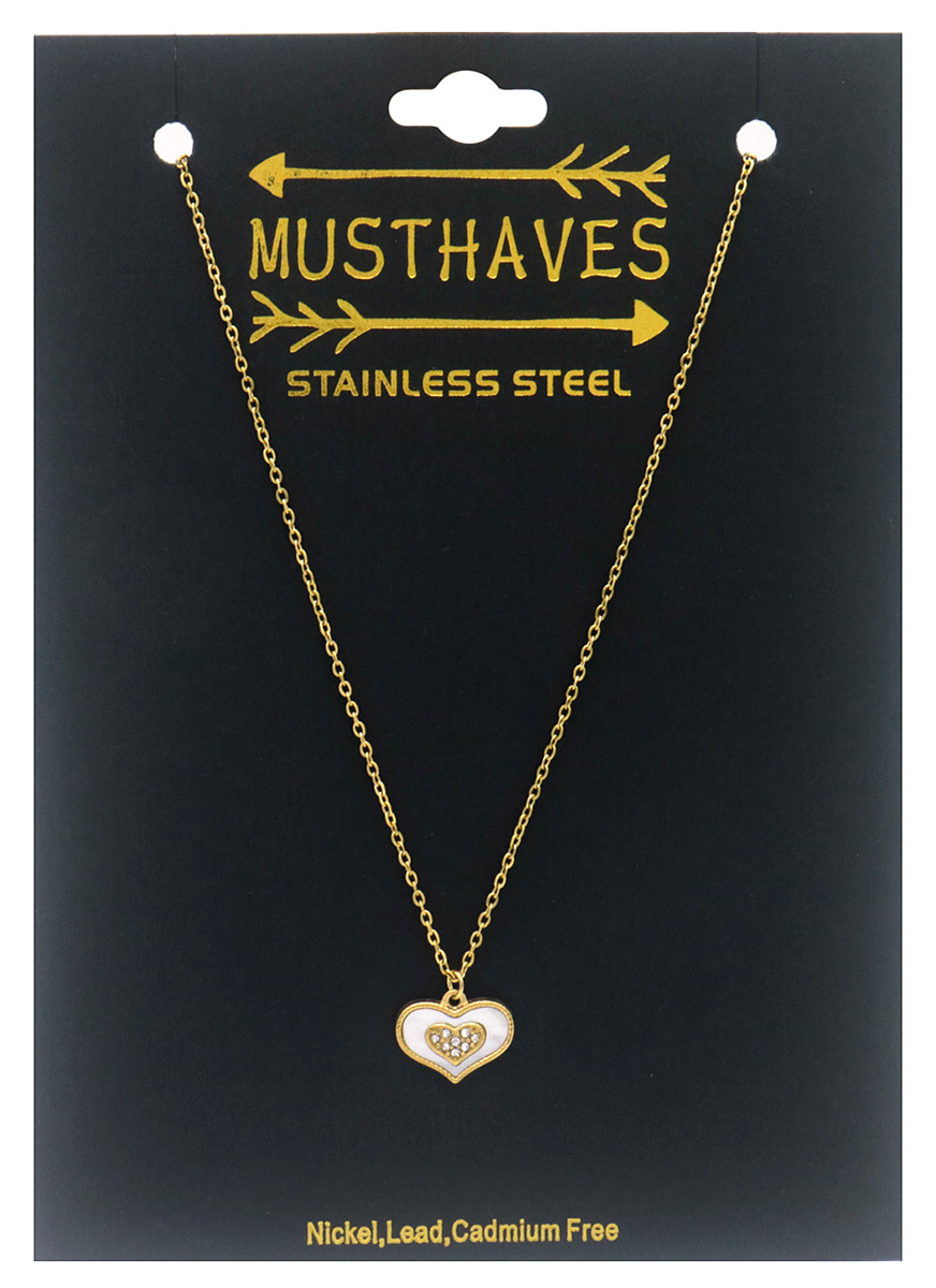 G-E6.5 N089-040G S. Steel Necklace Heart MOP