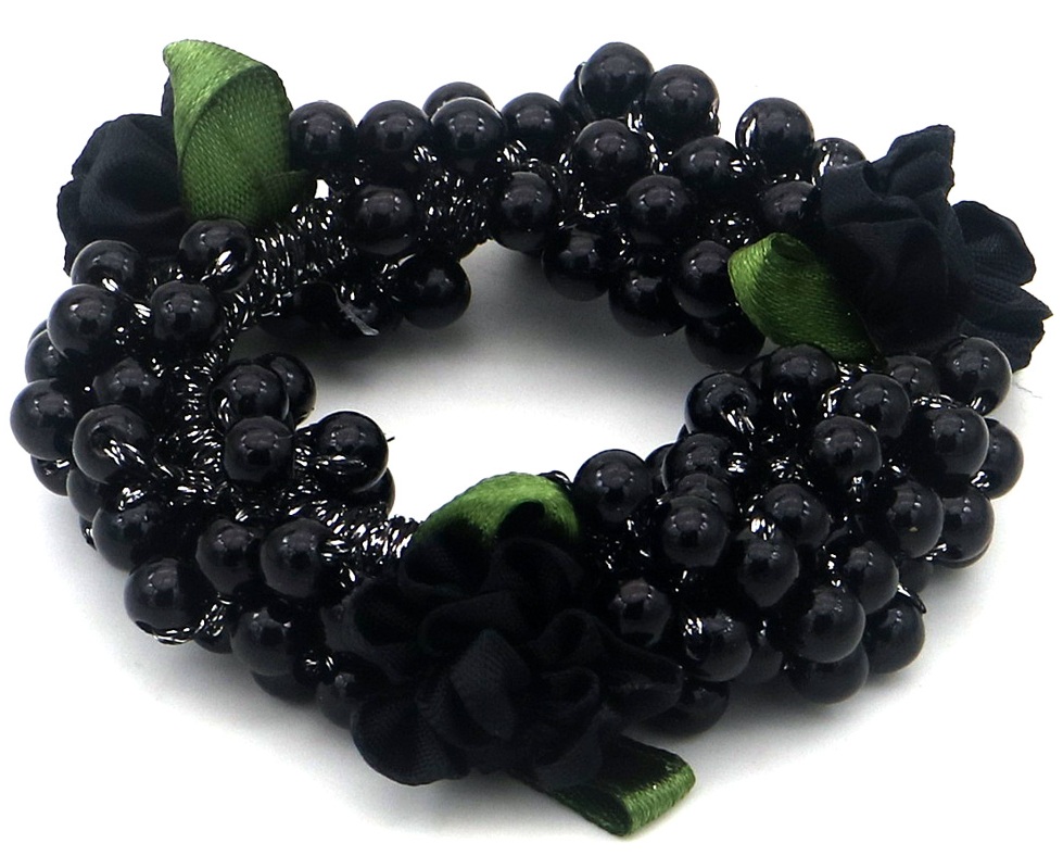 I-D23.2 H1128-003-1 Hair Elastic Glass Flowers Black