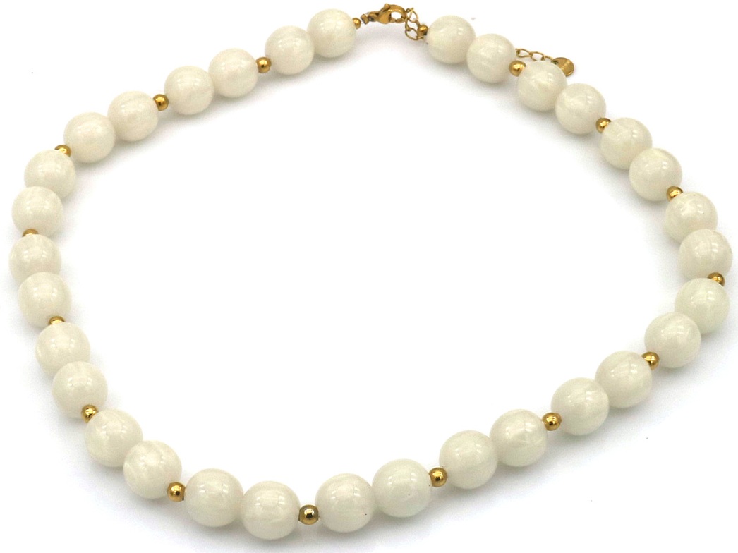 A-B13.1 N1144-008-1 S. Steel Necklace 10mm Beads 40-45cm White