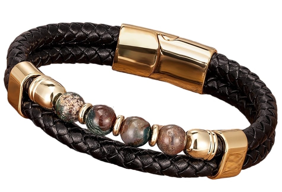 C-E14.1 B824-020-6 S. Steel Leather Bracelet 21cm C-E14.1 B824-020-6 S. Steel Leather Bracelet 21cm
