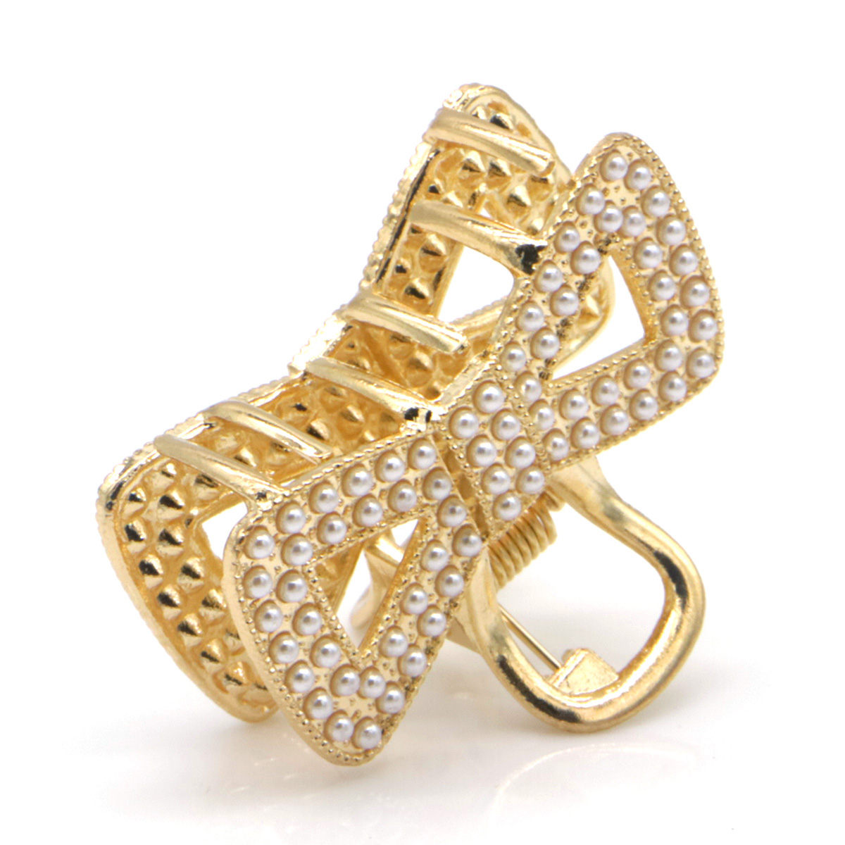 H-D8.3  H1039-018G Hair Claw Bow Pearls 4.5cm
