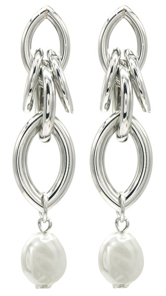 B-F14.1 E1631-129B Earrings pearls 6.5x1.5cm Silver