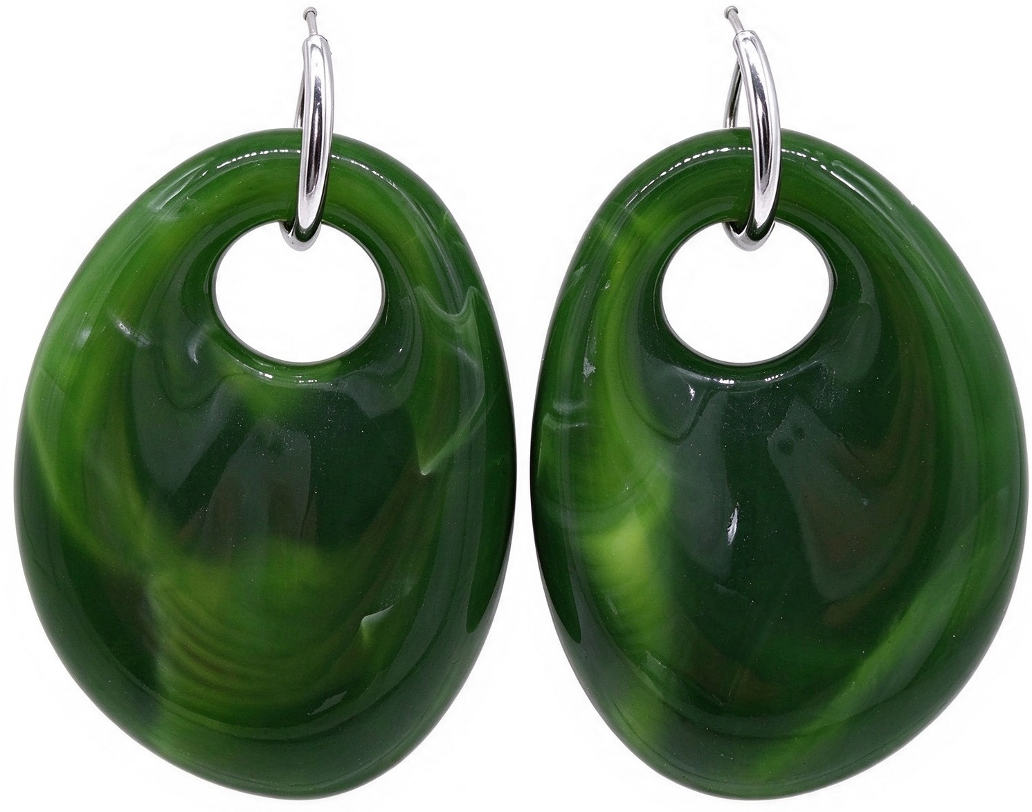 A-E21.1 E2643-051S-4 S. Steel Earring 5cm Green