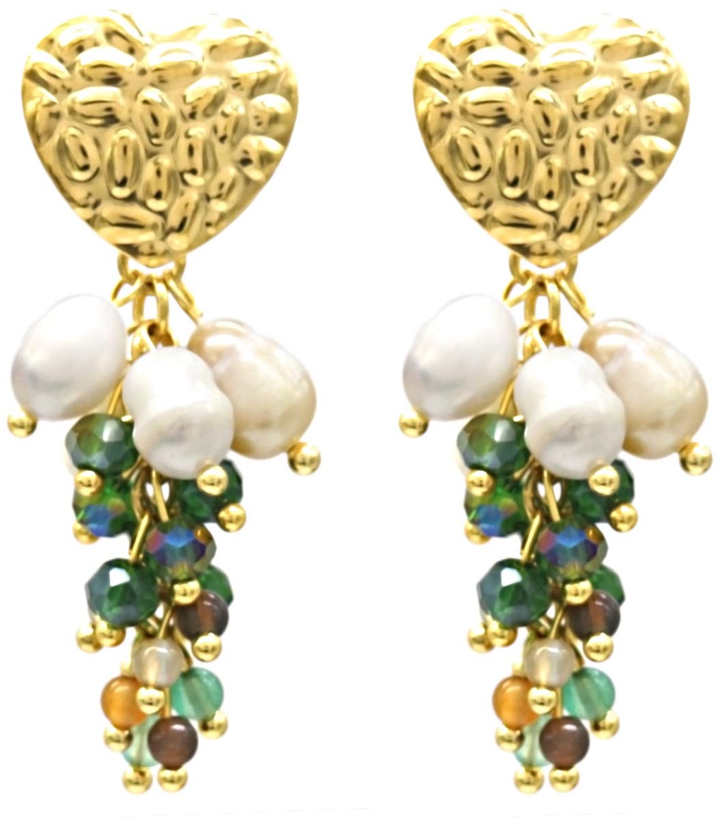 G-B5.1 E221-542 No. 4 S. Steel Earrings Pearl 4.5cm Green