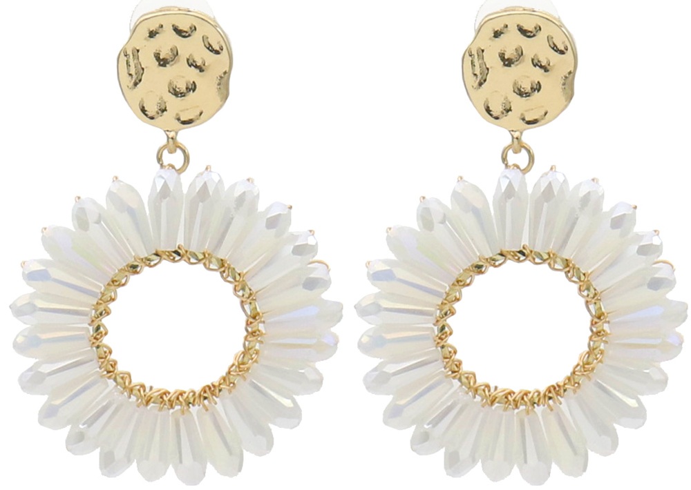 G-C5.3 E2591-140-1 Fashion Earrings Glassbeads 5.5x4cm White