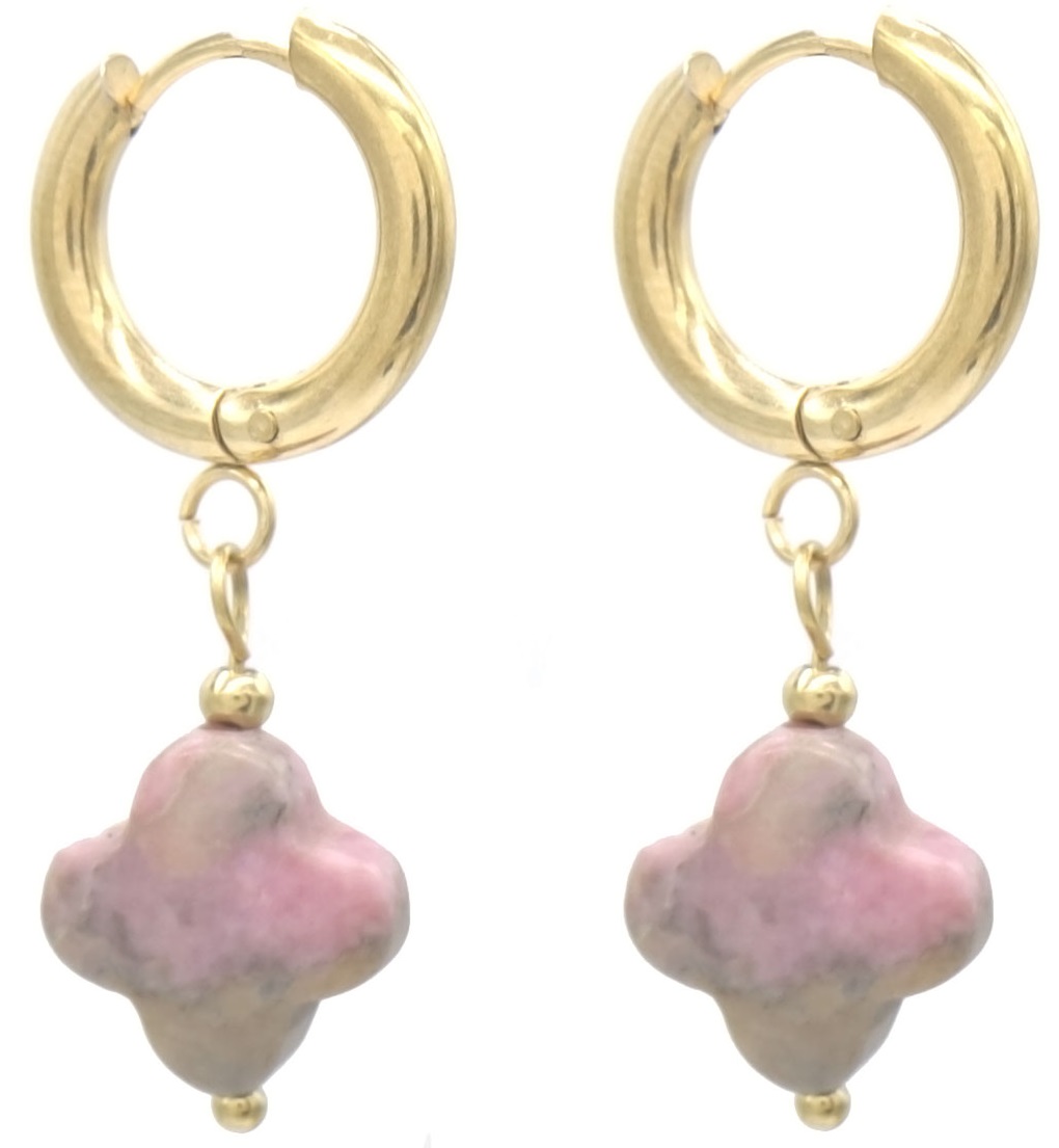 H-F7.2  E2435-004-4 S. Steel Earring Stone Clover 3cm Purple