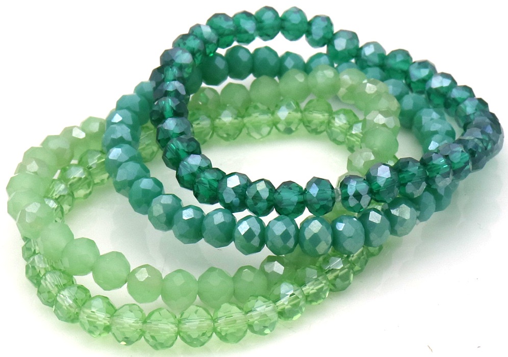 G-F22.1 B2565-001-5 Faceted Glass Bracelets 6mm - Set 4pcs Green