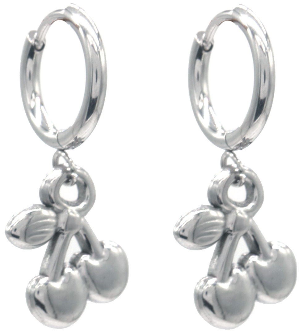 A-C17.5  E103-275S S. Steel Earrings Cherries 3x1cm