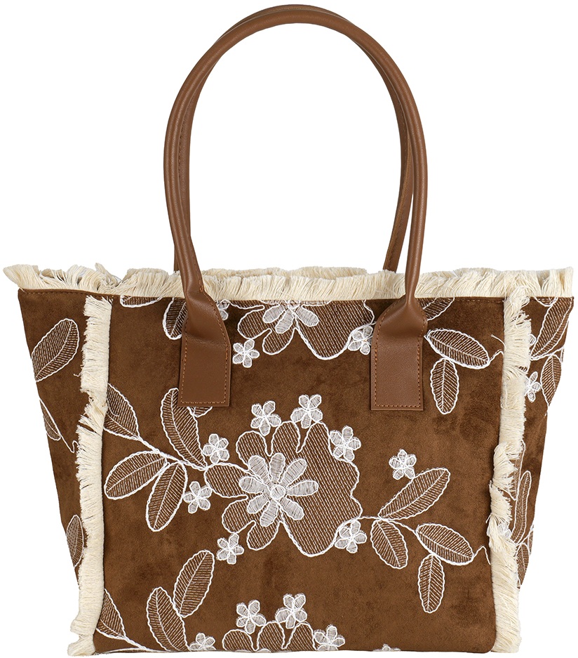 R-D3.1 BAG1021-026-1 PU Shopper Embroidered 44x27x16cm Brown