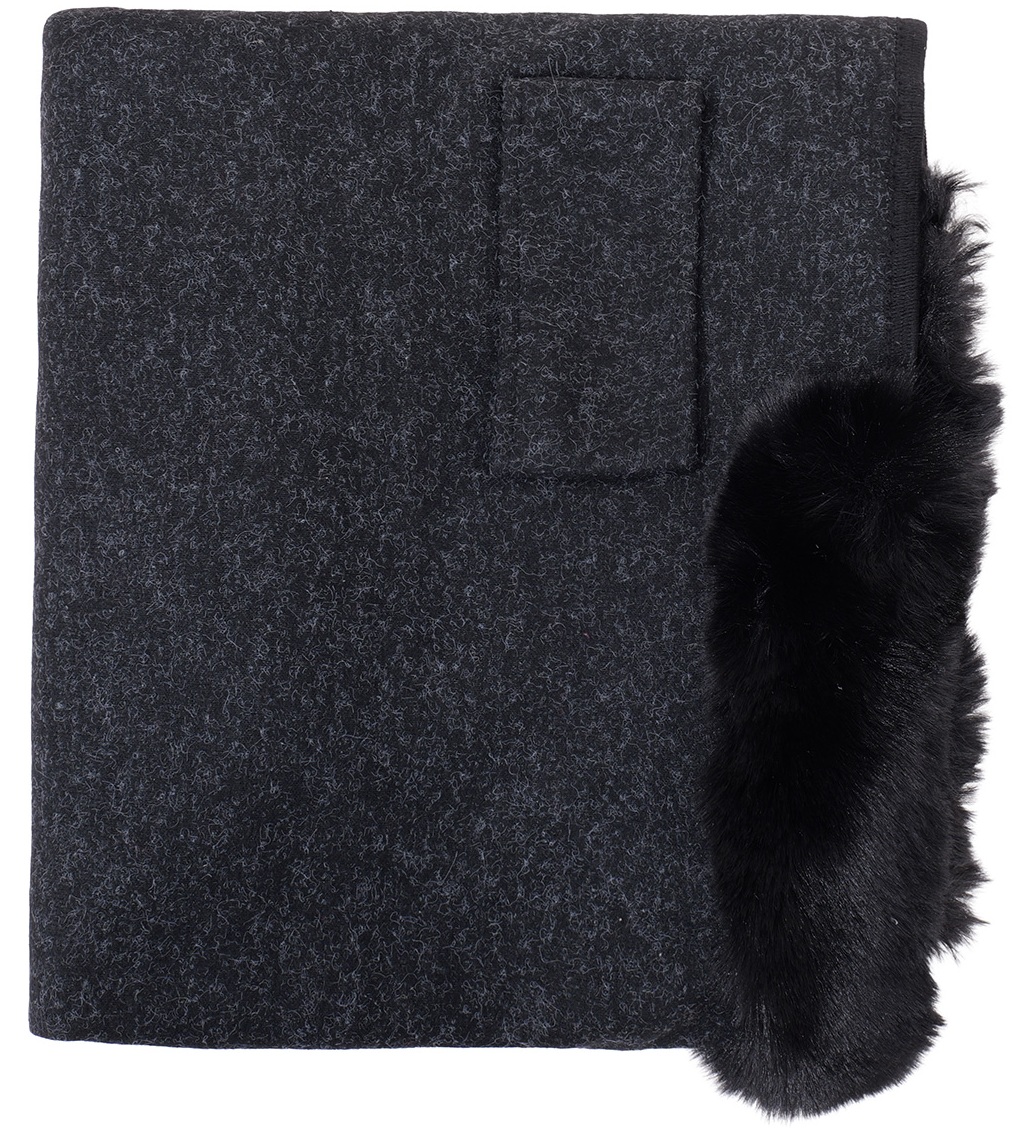 R-O4.2 SCARF1005-003-4 Luxury Poncho Faux Fur Black
