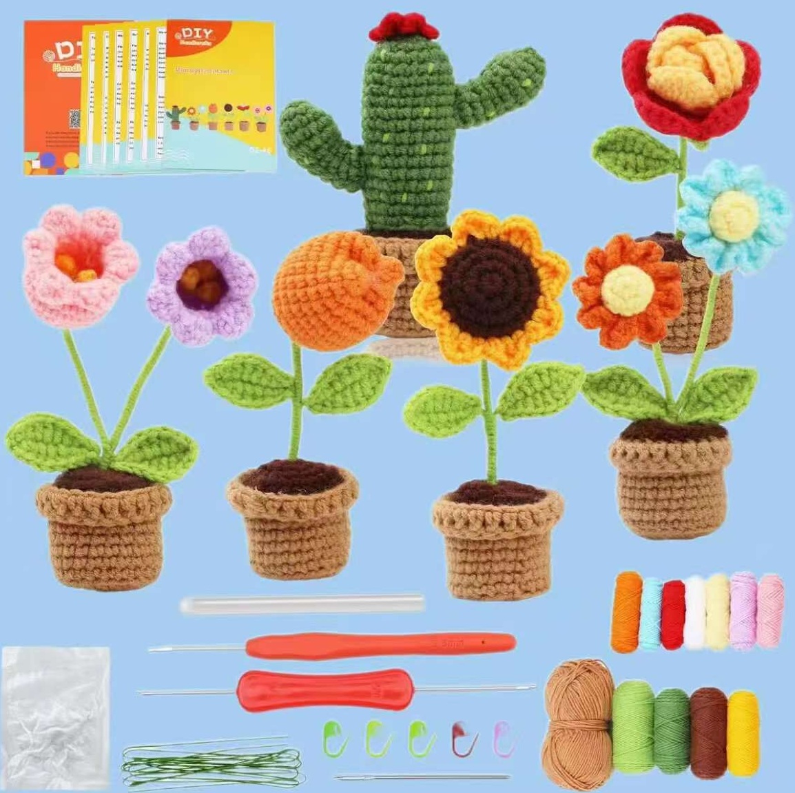 L-C2.1 DIY2604-104 DIY Crochet Kit - 6 Flowers