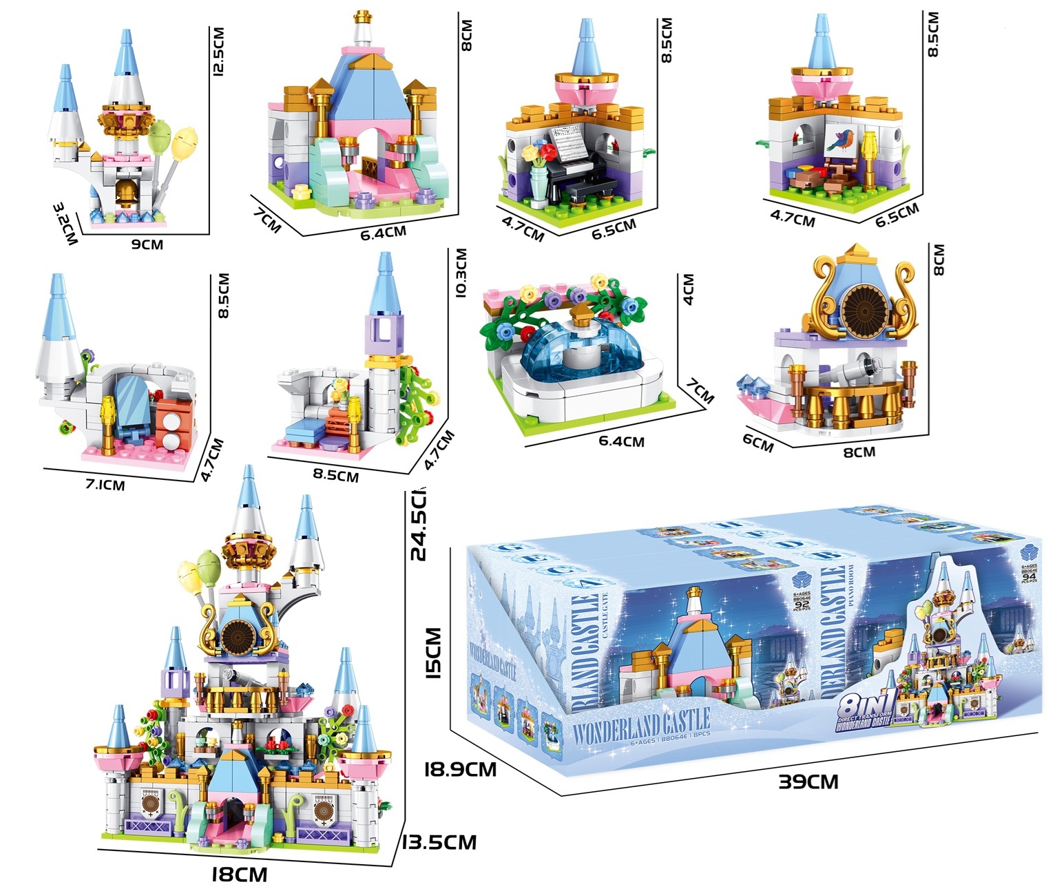 Y-E4.5 BB064E Building Blocks 8 in 1 Wonderland Castle 