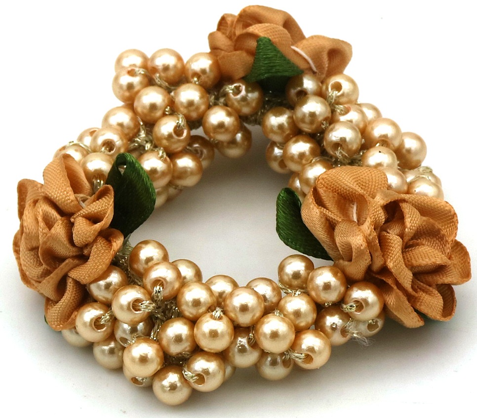 I-A15.2 H1128-003-4 Hair Elastic Glass Flowers Brown