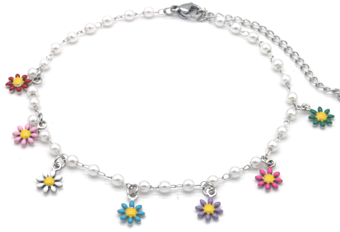 J-F6.2 ANK835-016S S. Steel Anklet Flowers