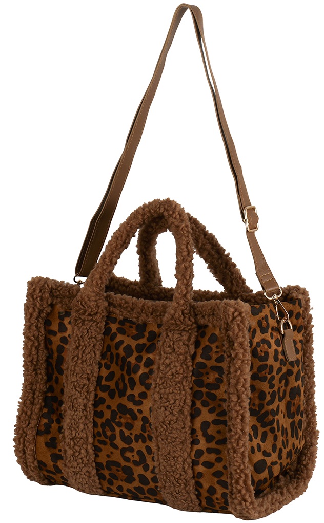 T-G8.1 BAG1021-014-1 Shopper Bag Teddy Leopard  33x26x13cm Brown