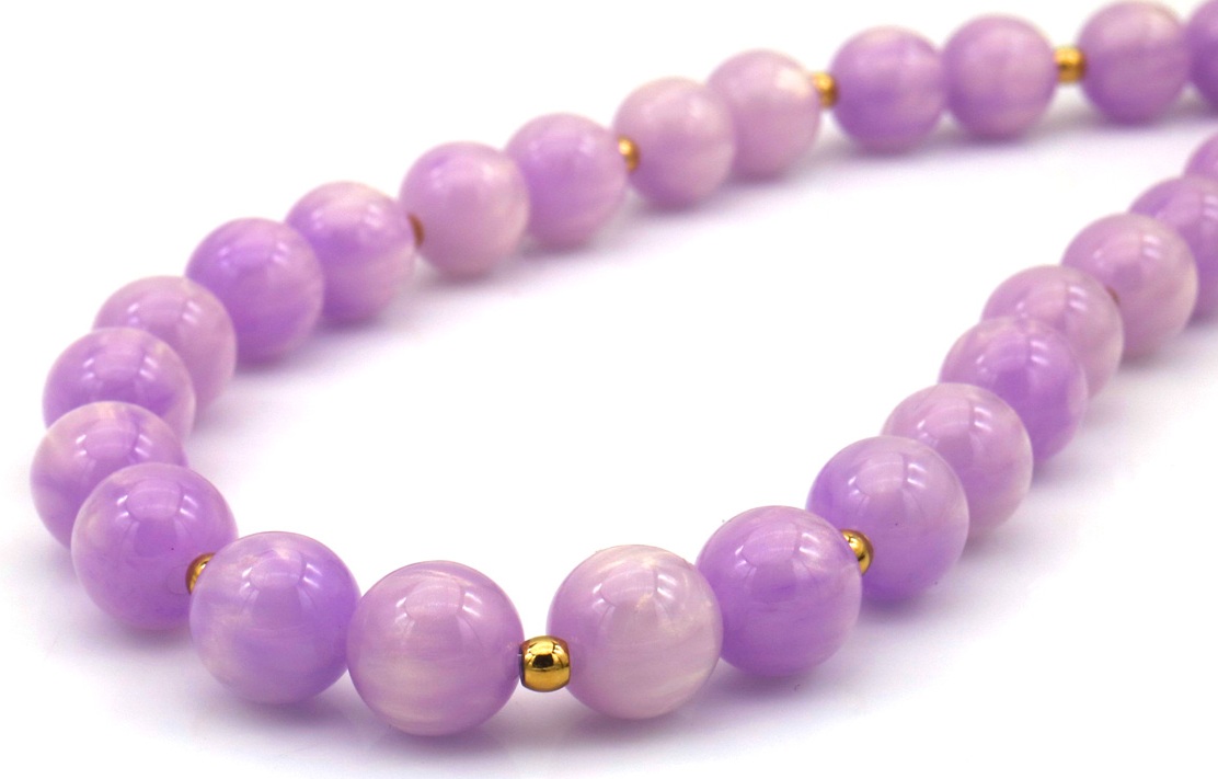 A-E26.1  N1144-008-2 S. Steel Necklace 10mm Beads 40-45cm Purple