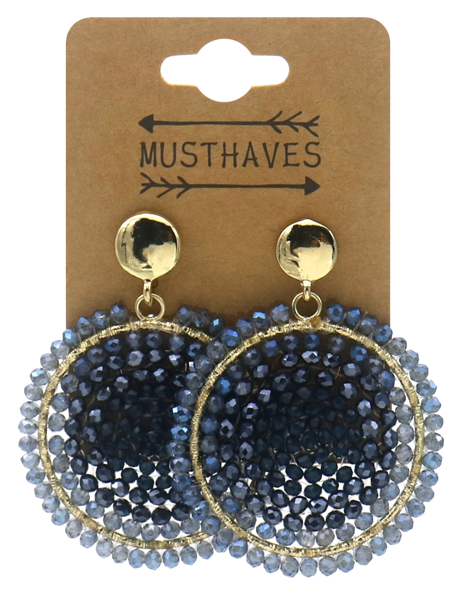 I-E16.1 E2591-131-1 Fashion Earrings Glassbeads 5.5x4cm Blue