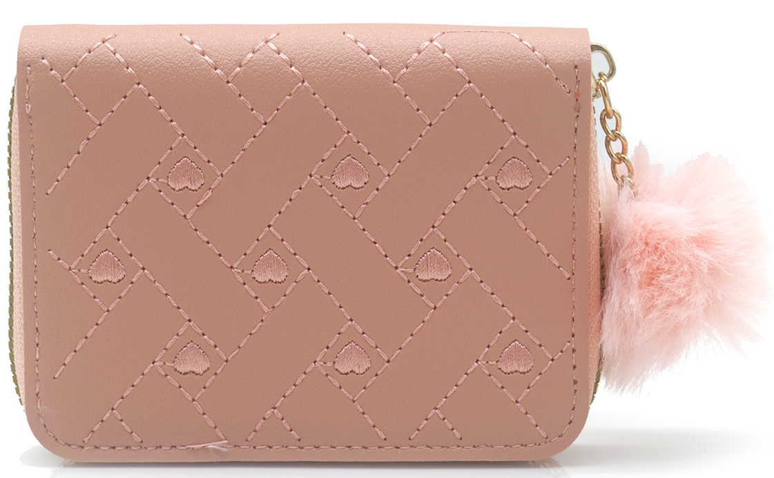 X-I2.2 WA009-011-4 PU Wallet Embroidered Hearts 12x9cm - Pink
