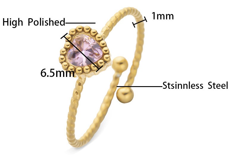 A-F17.1 R2643-040G-5 S. Steel Ring Adjustable Heart Pink