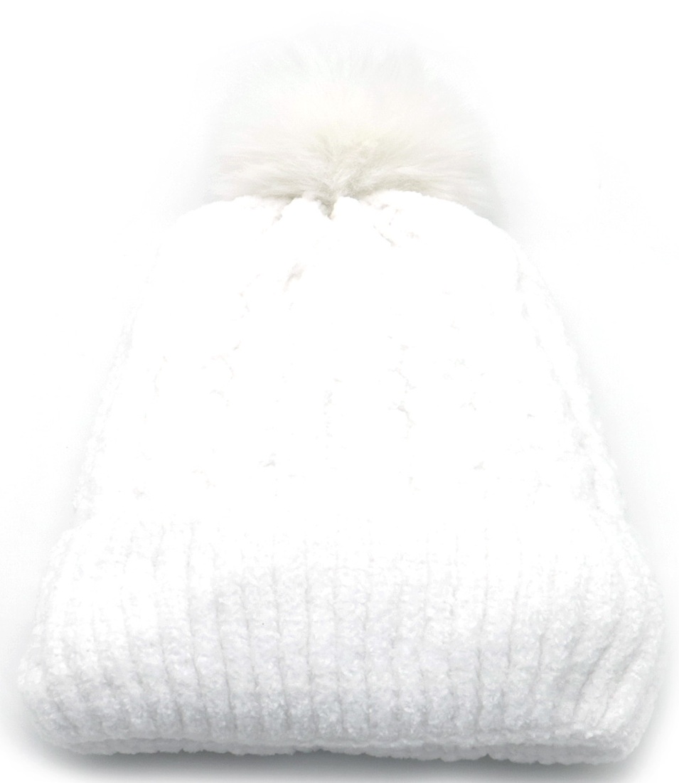 Y-D4.3 HAT001-001-3 Beanie Hat with Pompon White