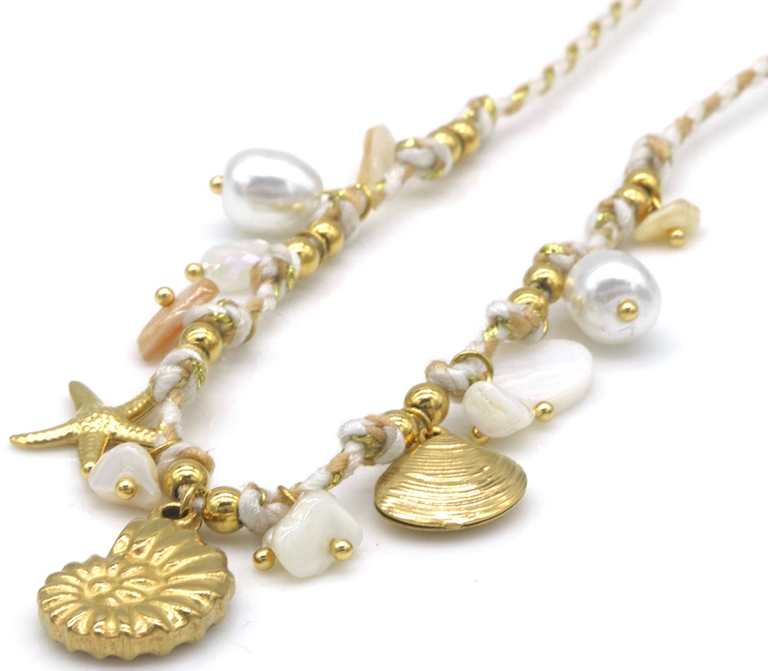 I-D10.2  N1036-009-4 Rope Necklace S. Steel Charms Sealife 40-45cm