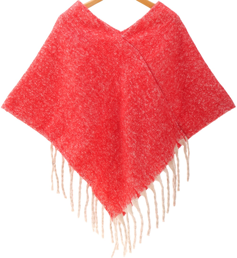 T-I8.2 SCARF2588-011-9 Woven Winter Poncho Red T-I8.2 SCARF2588-011-9 Woven Winter Poncho Red