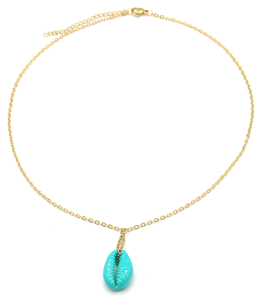 A-B15.3  N2121-017G S. Steel Necklace with Turqoise Shell Gold