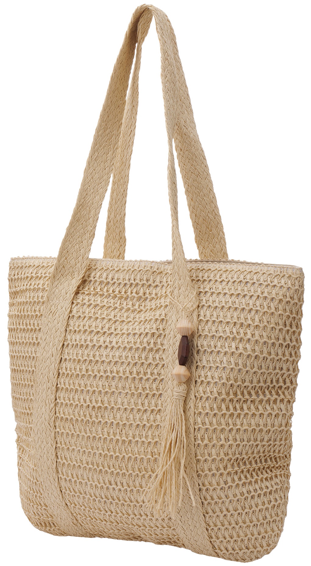 Q-J8.2 BAG1114-001-1 Beach Bag with Tassel 42x39cm Beige