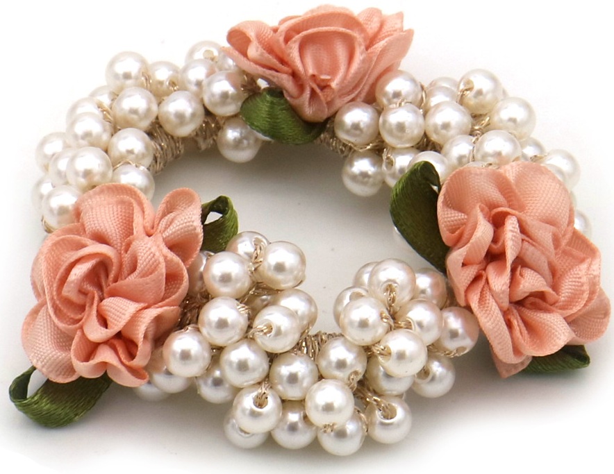 H-A25.1 H1128-003-5 Hair Elastic Glass Flowers Pink