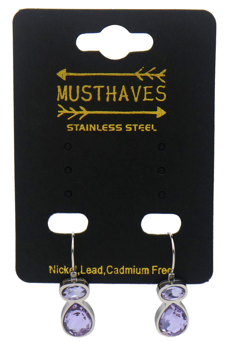 H-D19.5 E25106-042S-2 S. Steel Earrings Crystals 2.5cm Purple
