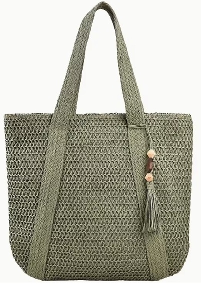 Q-H2.2 BAG1114-001-2 Beach Bag with Tassel 42x39cm Green