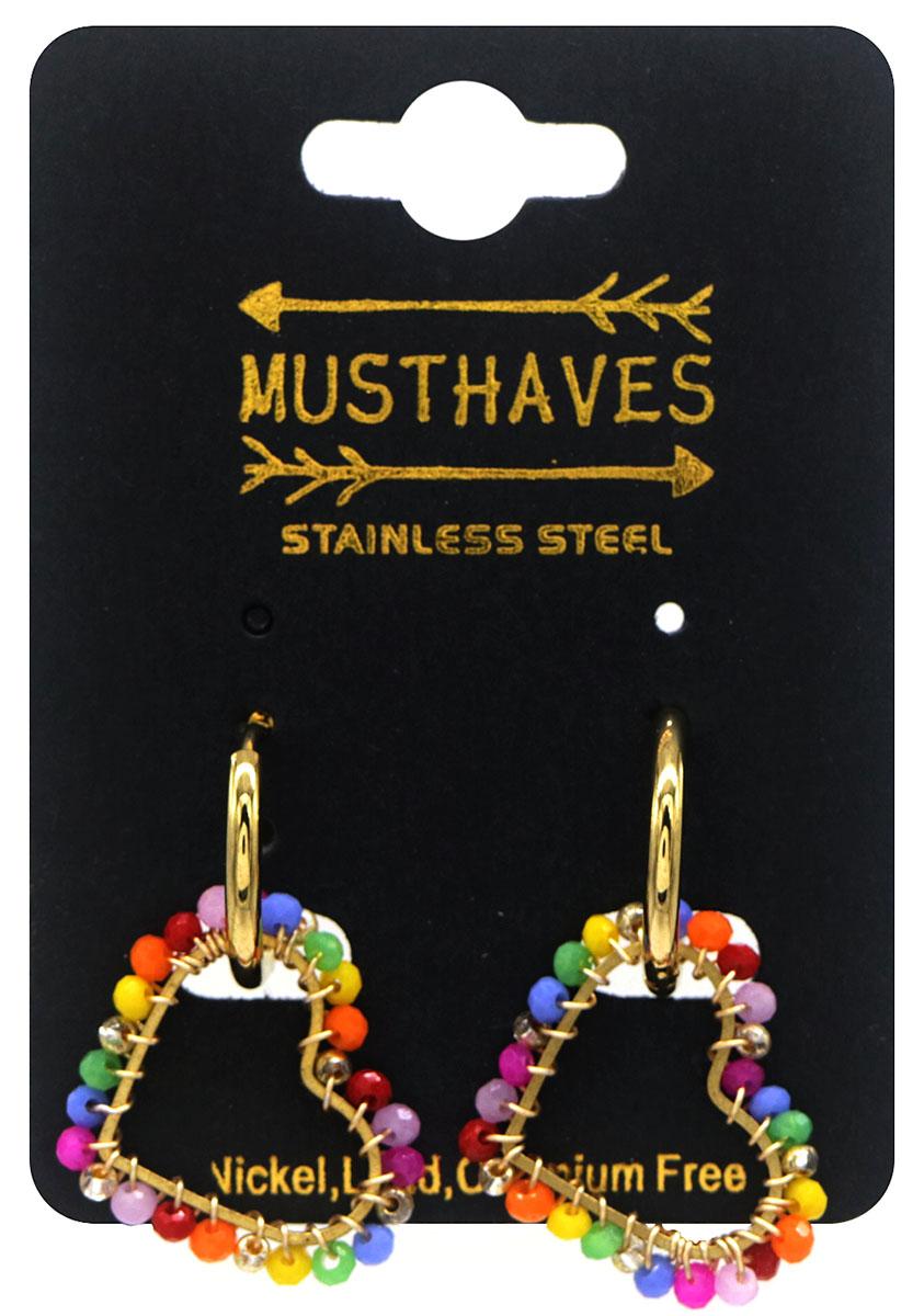 H-F7.3 E221-495 No.1 S. Steel Earrings Glassbeads 3cm Heart