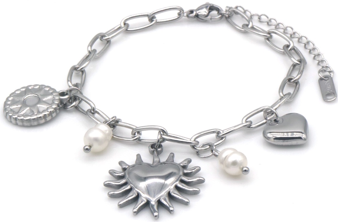 C-D5.4 B2567-069S S. Steel Bracelet Hearts 16-21cm