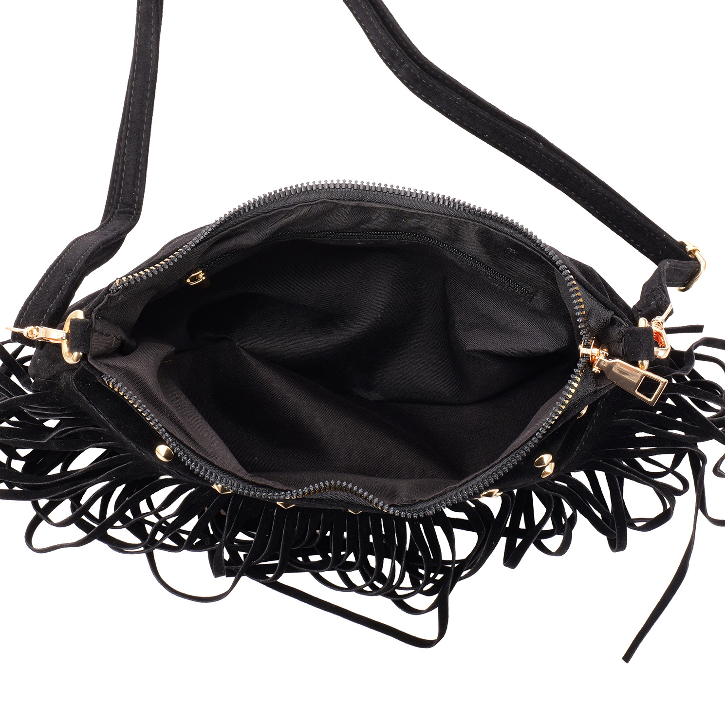 T-L3.2 BAG1122-002-1 PU Bag with Studs and Tassels 28x19cm Black