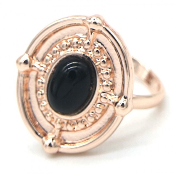 A-F5.3 R532-001R Adjustable Ring with Black Stone Rose Gold
