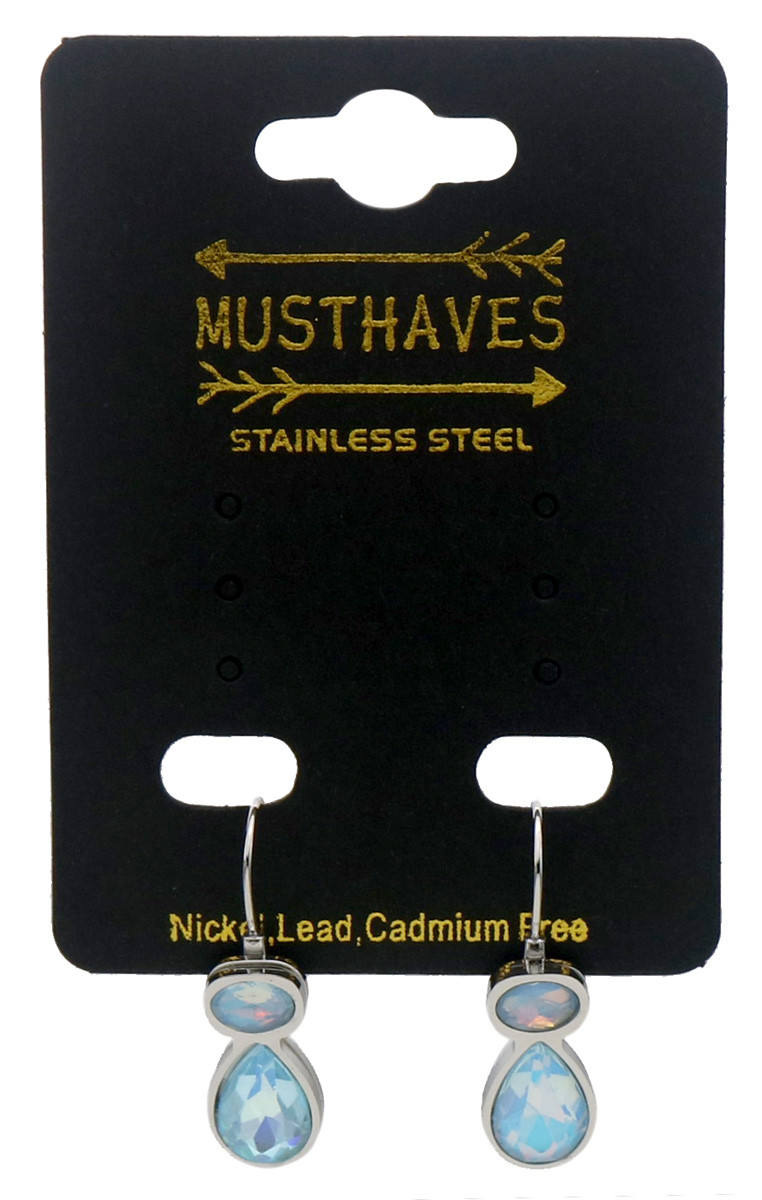 H-E5.2  E25106-042S-4 S. Steel Earrings Crystals 2.5cm Blue