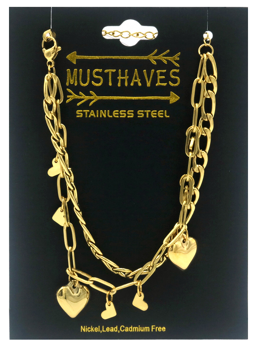 C-F16.1 B2567-051G S. Steel Braclet Layered Hearts 16-21cm