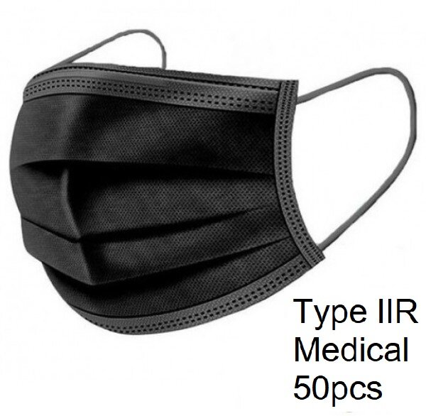 L-F1.1 Face Masks 3 Layers 50pcs with CE - Medical Type II - Black