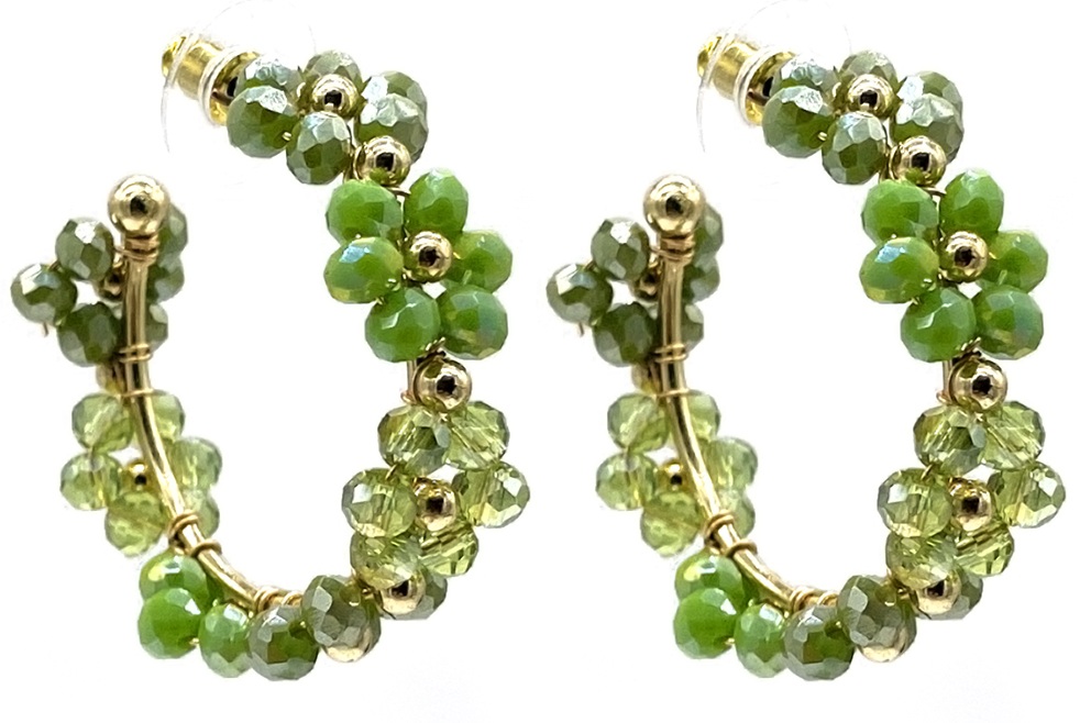 E-A4.5 E2591-145-4 Earring Faceted Glass 3.5cm Green