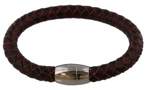 H-E8.2  B105-004 S. Steel with 8mm Leather Bracelet Brown 19cm
