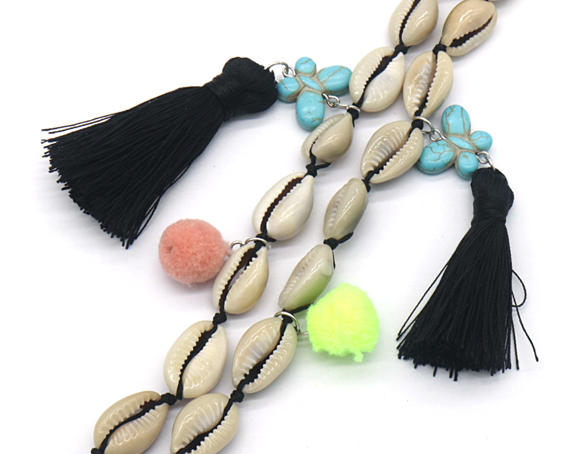 G-F25.1 N536-209C Long Necklace Boho Shells and Tassels 90cm