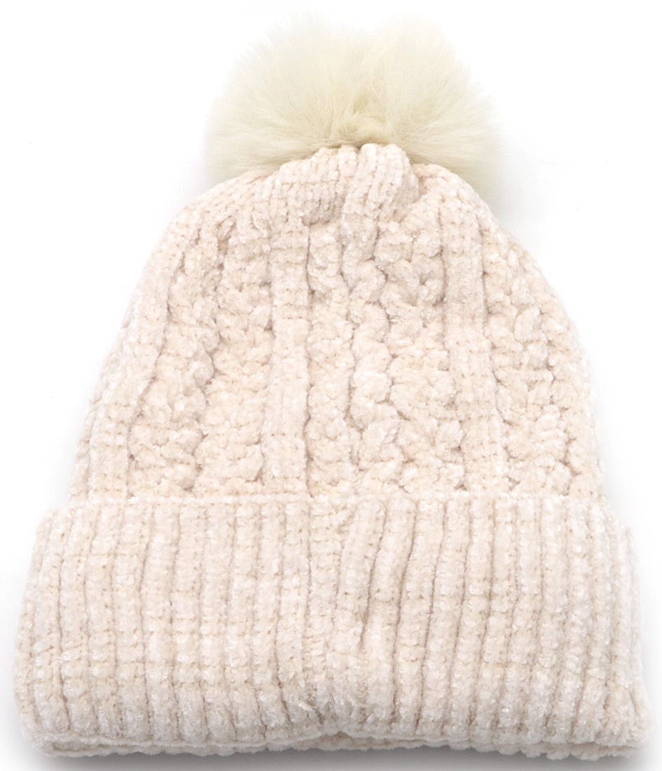 Y-E4.5 HAT001-001-6 Beanie Hat with Pompon Beige