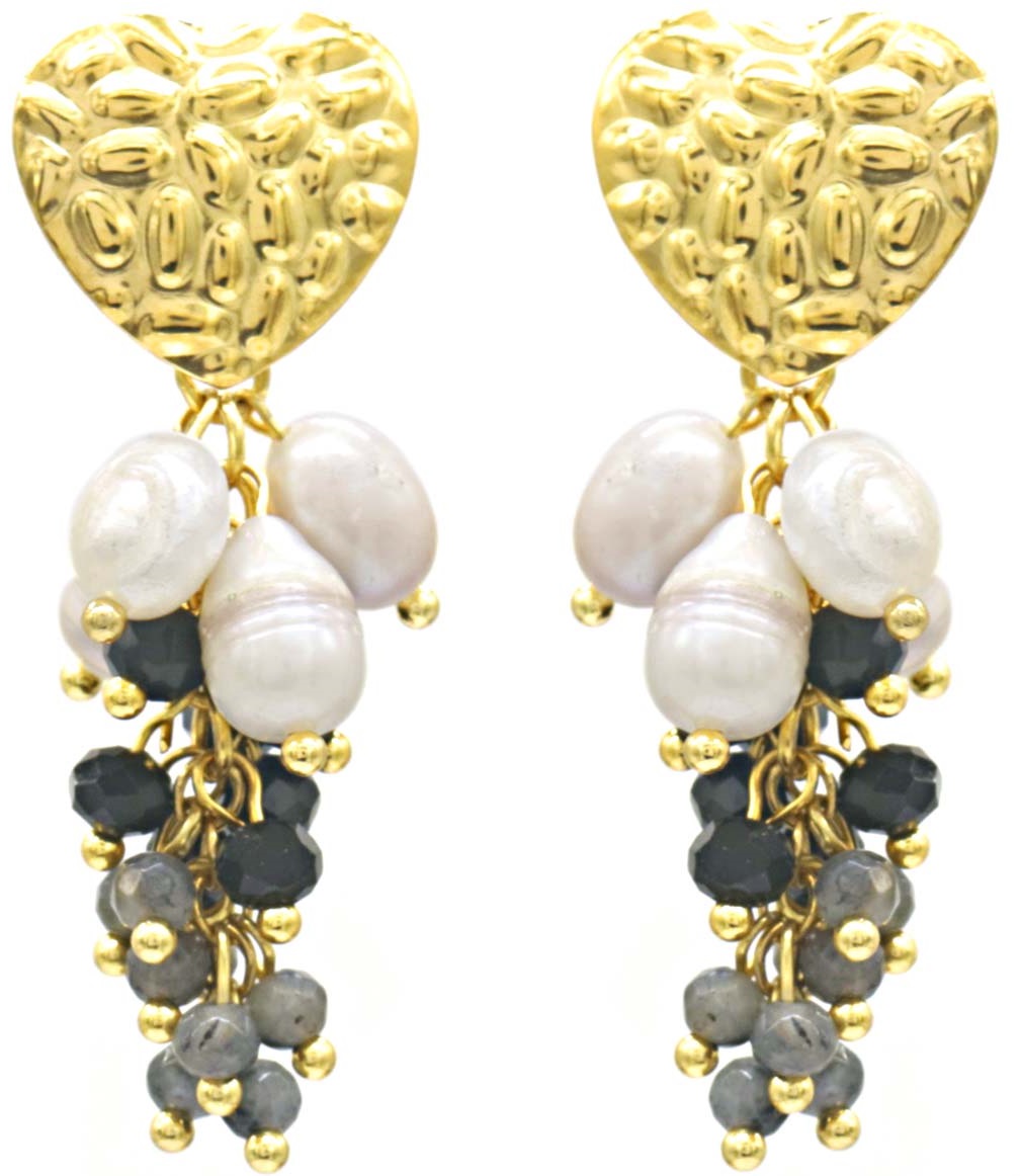 H-B15.3 E221-542 No. 6 S. Steel Earrings Pearl 4.5cm Black