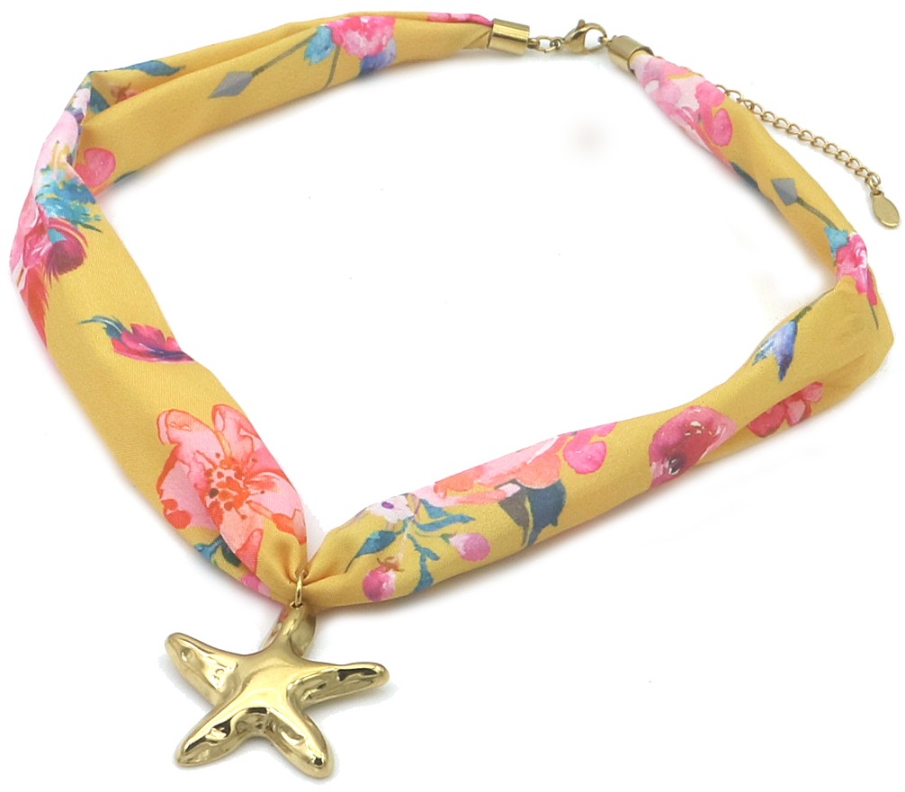 D-C21.1 N098-039 Fabric Necklace S. Steel Starfish 40-45cm