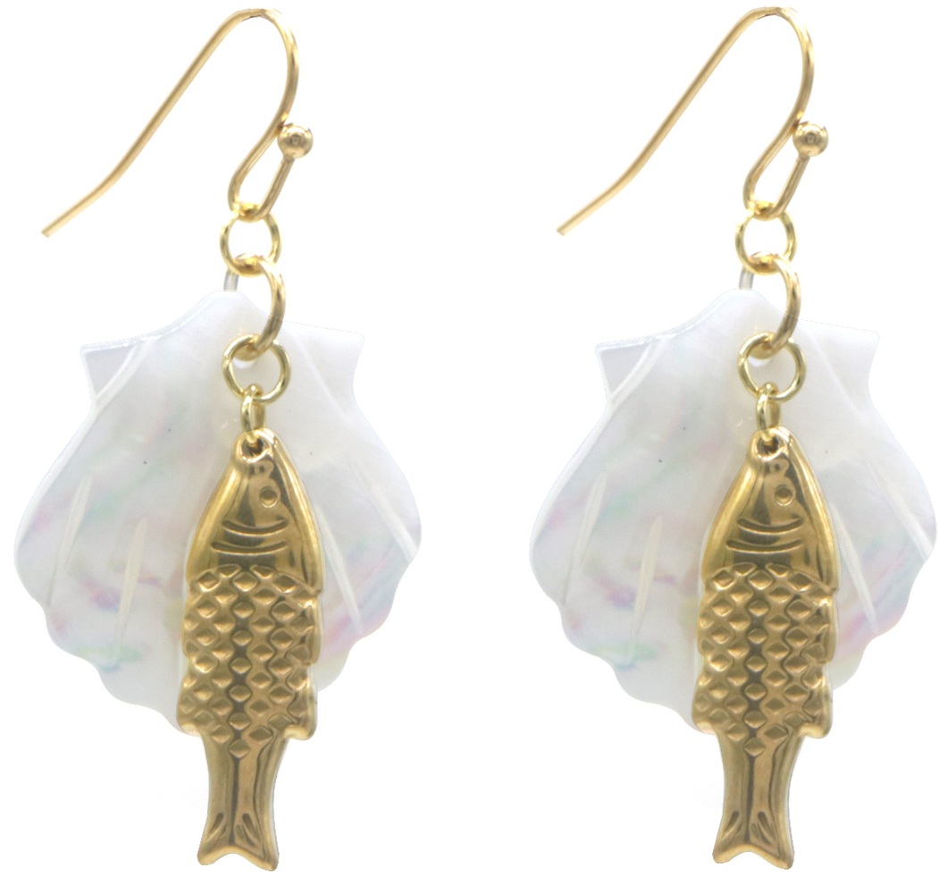B-B4.5 E1033-004G S. Steel Earrings MOP Shell - Fish 4.5cm